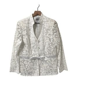 Carissimo White Lace Satin Jeweled Blazer Size 12